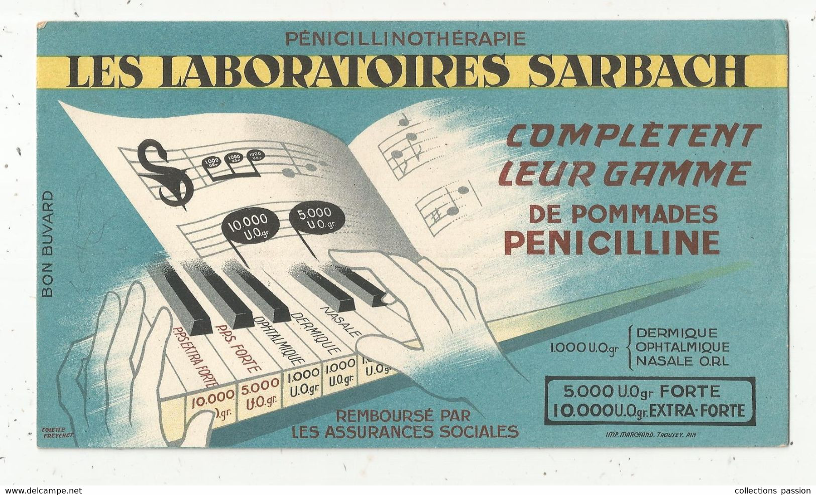 Buvard , Produits Pharmaceutiques, POMMADES PENICILLINE , LES LABORATOIRES SARBACH , Frais Fr 1.75 E - Produits Pharmaceutiques