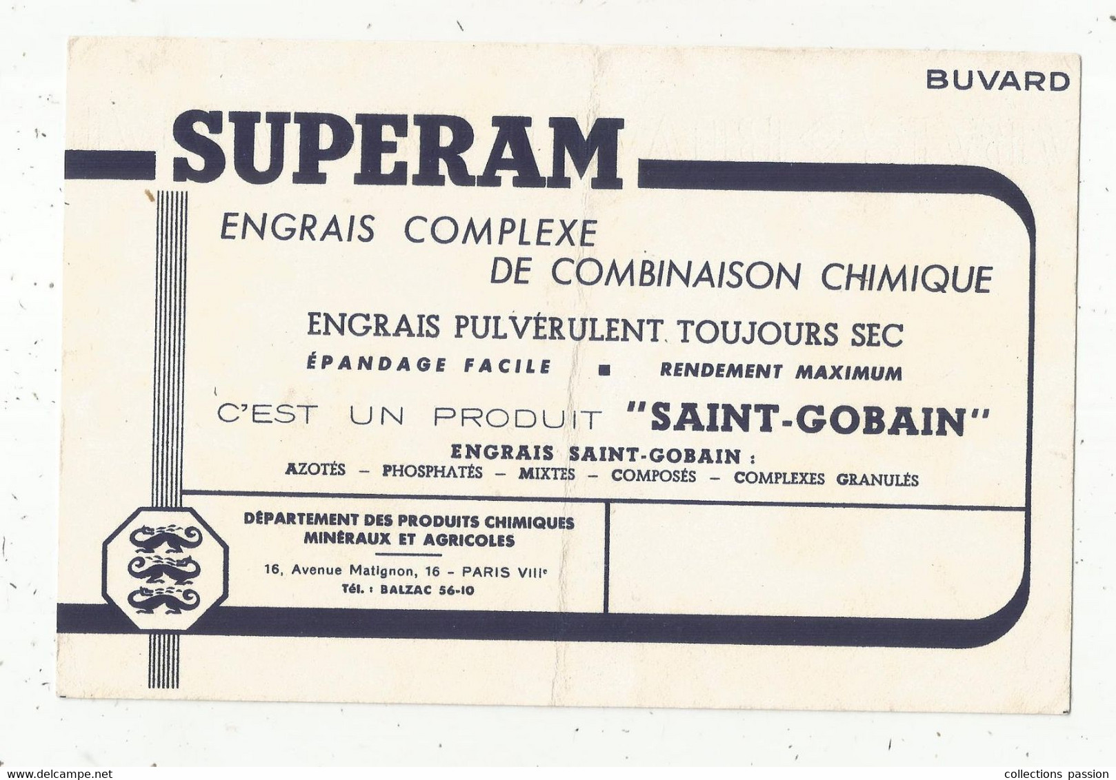 Buvard , Agriculture,engrais , SUPPERAM ,  SAINT GOBAIN , Frais Fr 1.75 E - Agriculture