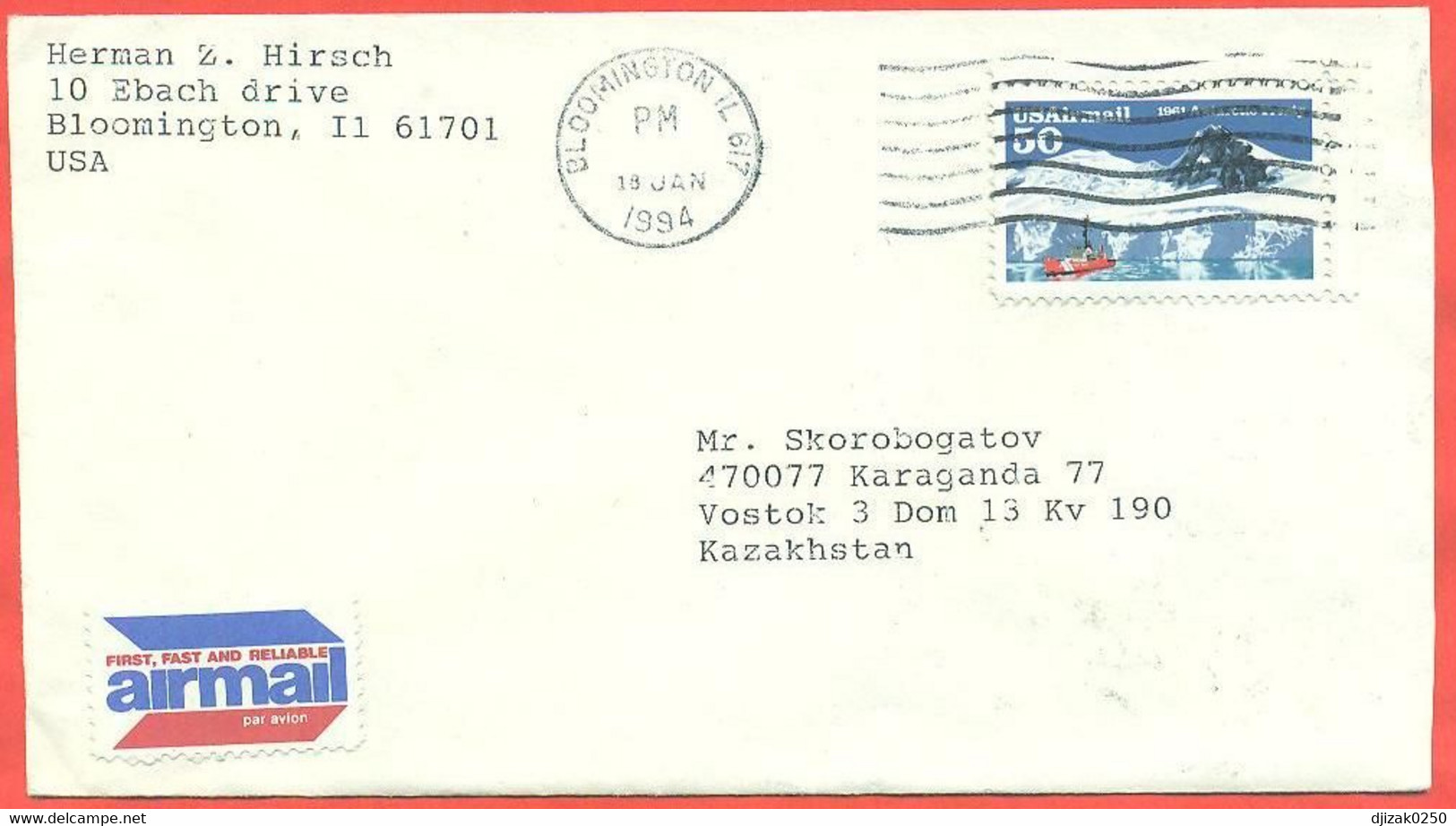 United States 1994. The Enveloppe Has Passed The Mail. Airmail. - Antarktisvertrag