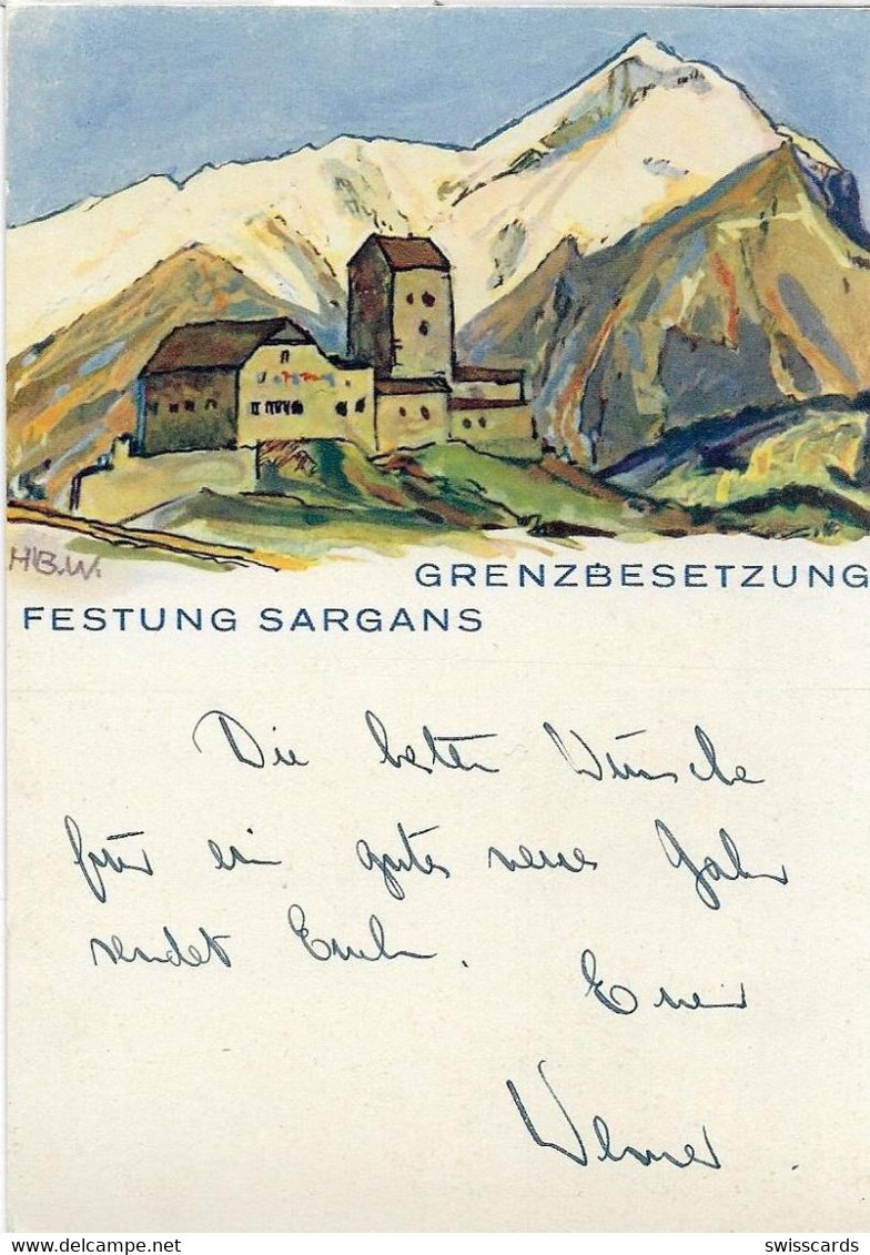 SARGANS: Künstler-AK HBW, Grenzbesetzung ~1945 - Sargans