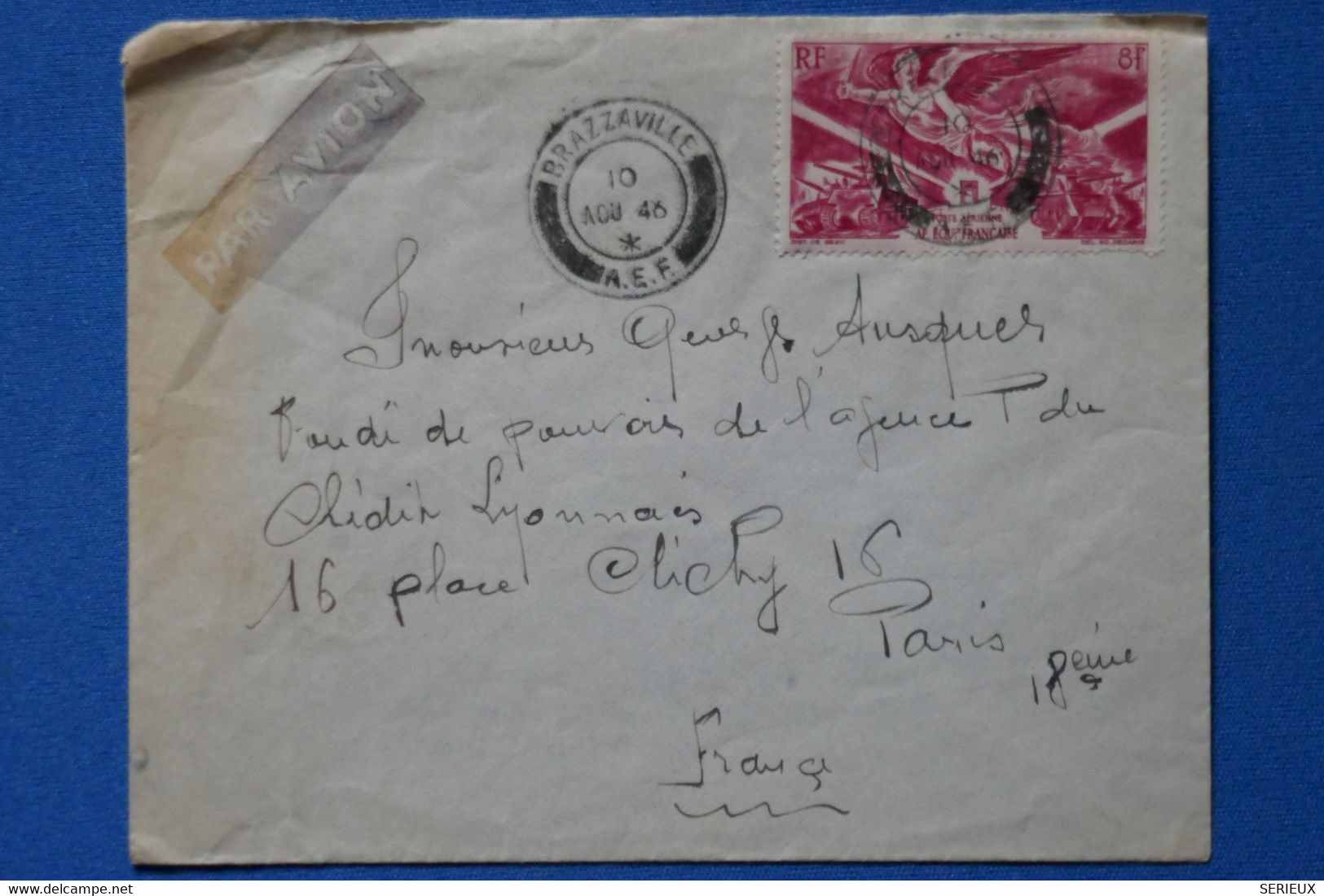 O17 AEF BELLE LETTRE   1946 VOYAGEE BRAZZAVILLE A  PARIS FRANCE+ AFFRANCHISSEMENT PLAISANT A VOIR - Cartas & Documentos