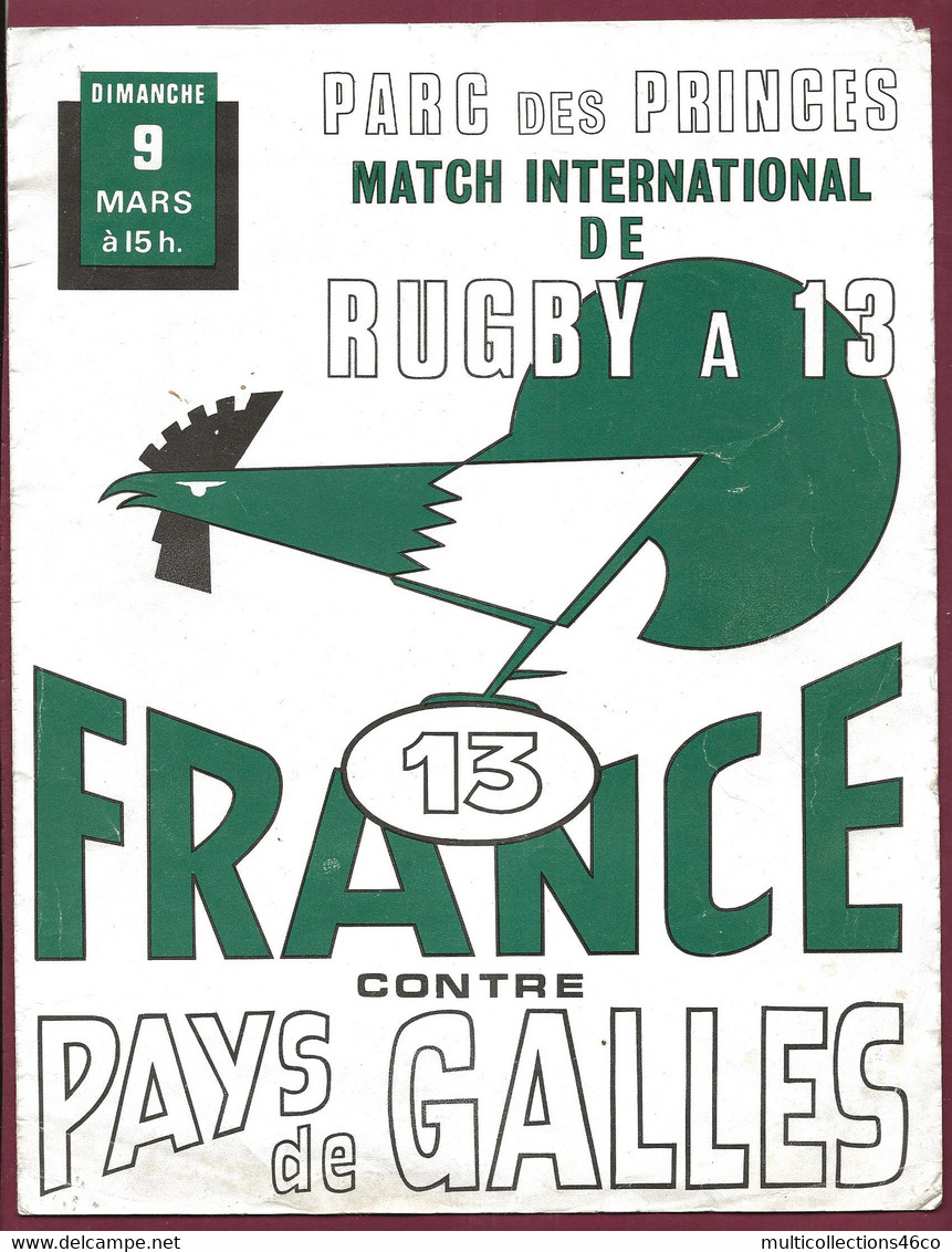 020421 - RUGBY A 13 PARC DES PRINCES FRANCE CONTRE PAYS DE GALLES - 1970 , - Rugby