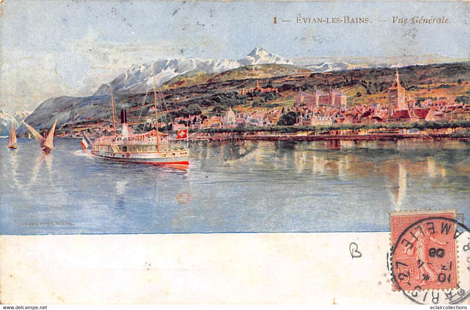 Evian Les Bains      74         Vue Général Dessinée Et Le Lac  (voir Scan) - Evian-les-Bains