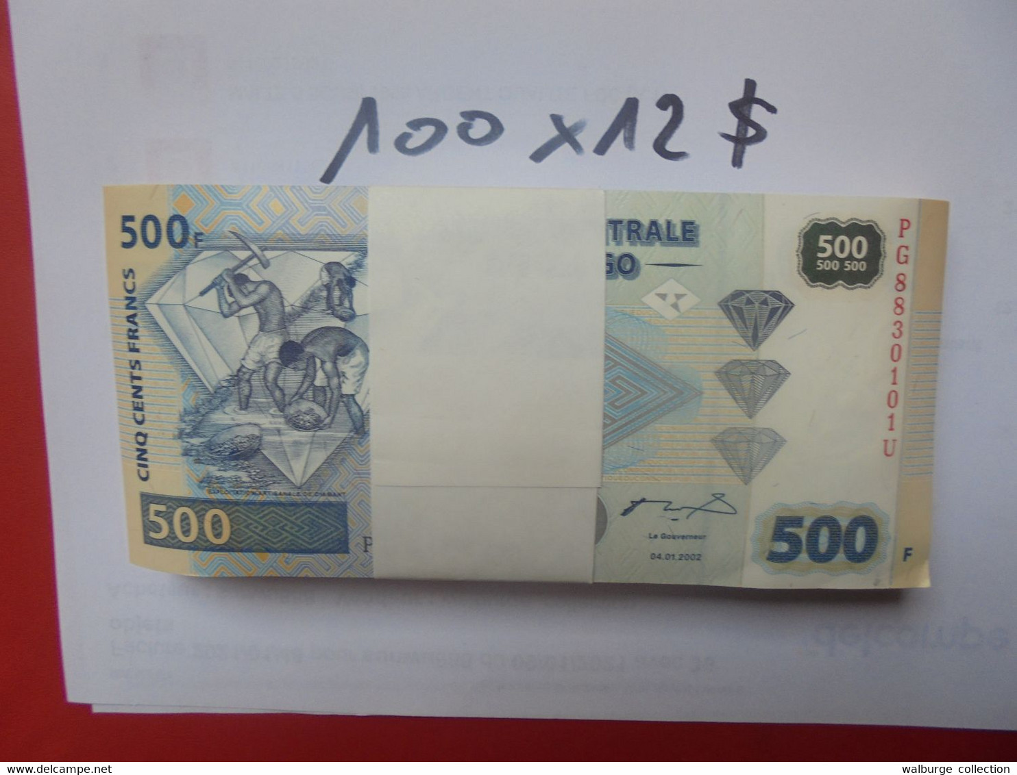 CONGO LIASSE 500 FRANCS 2002 100 BILLETS NEUFS NUMEROS SE SUIVANT COTE:1200$ !!! - Democratic Republic Of The Congo & Zaire