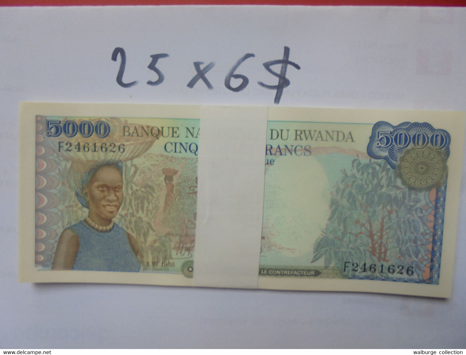 RWANDA LIASSE 5000 FRANCS 1988 25 BILLETS NEUFS NUMEROS SE SUIVANT COTE:150$ !!! - Rwanda