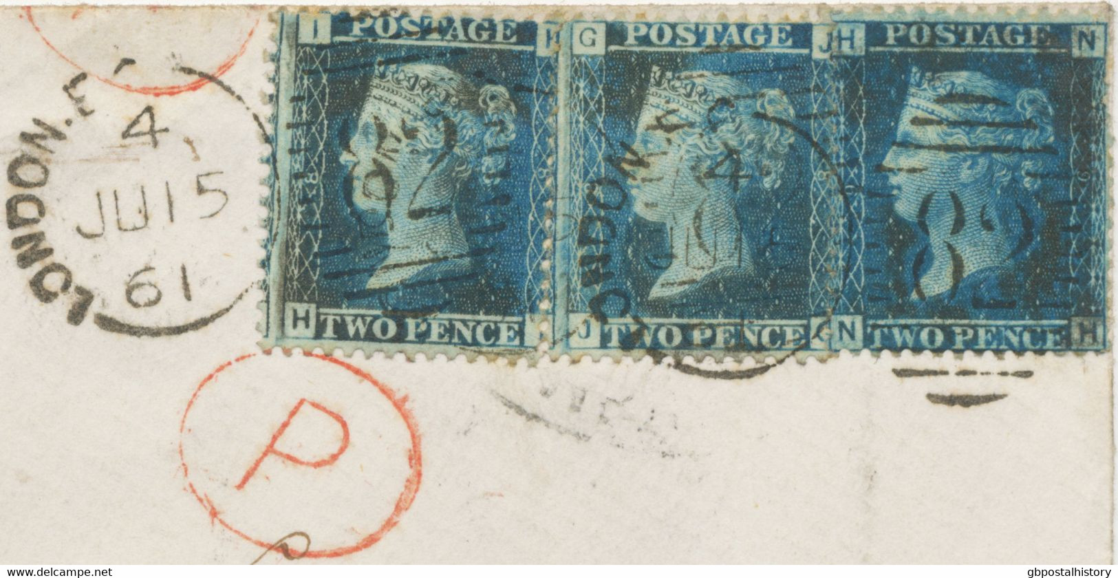 GB 1861 QV 2d Blue Pl.8 (2x, HI, JG) + Pl.9 (NH) Scarce Multifranking To HAMBURG - DIFFERENT PLATES - GREAT GEM!!! - Storia Postale