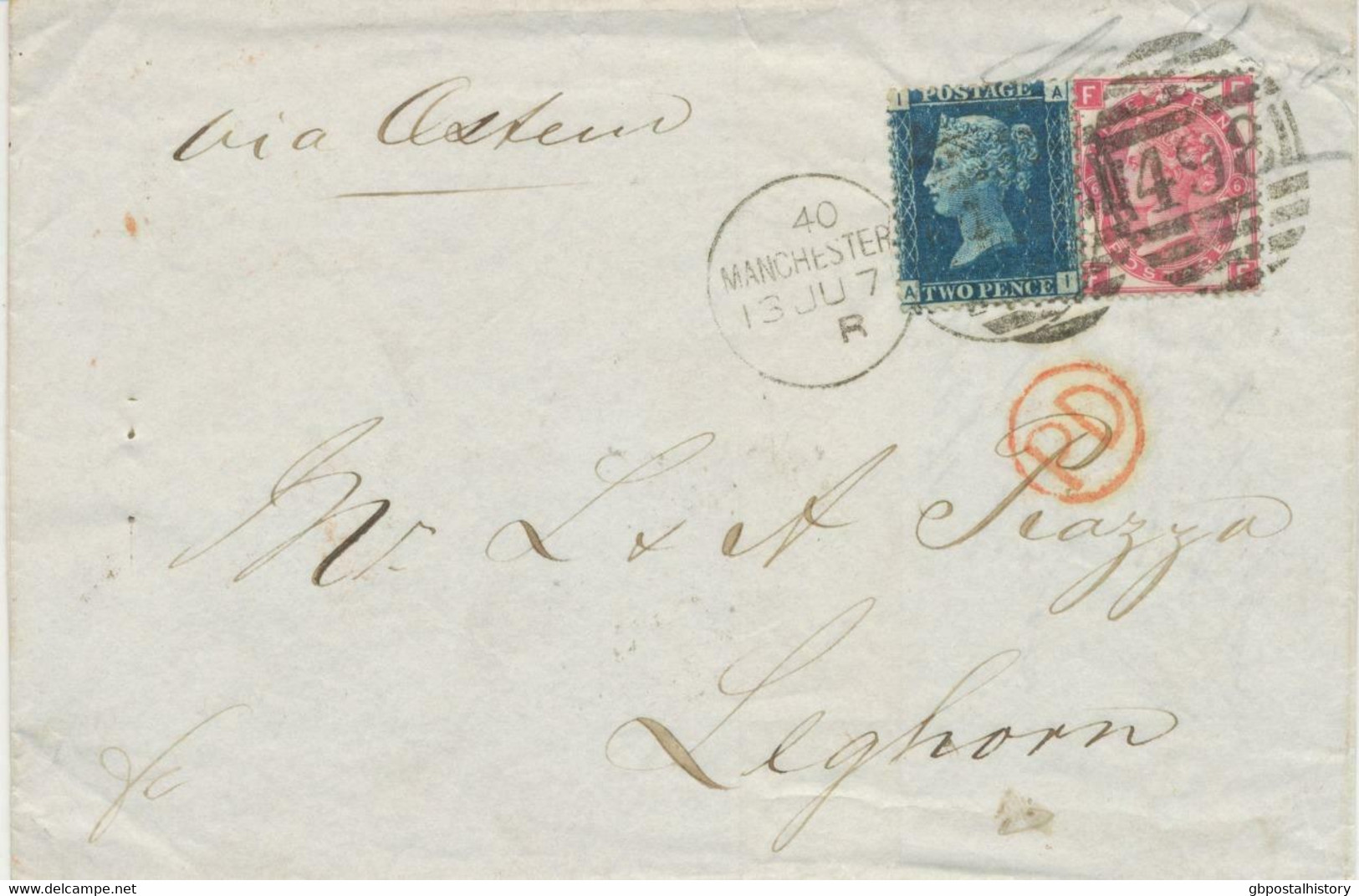 GB 1871 QV 2d Pl.13 (AI) And 3d Pl.6 (FF) On Cvr To ITALY „498 / MANCHESTER“ - Storia Postale