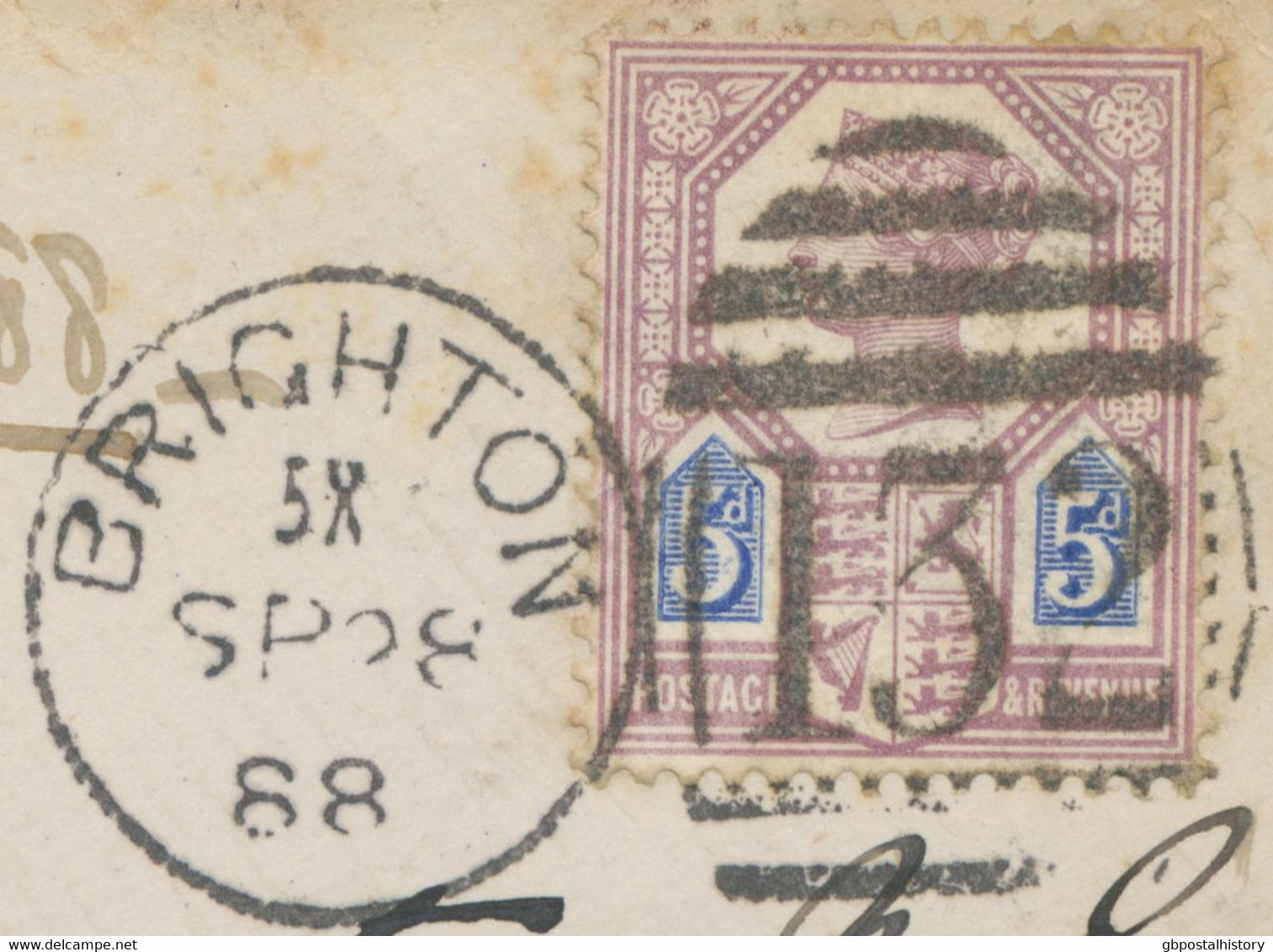 GB 1888 QV 5d Jubilee Type II Single Postage Duplex „132 / BRIGHTON" To The British Army Medical Staff, BANGALORE, INDIA - Briefe U. Dokumente