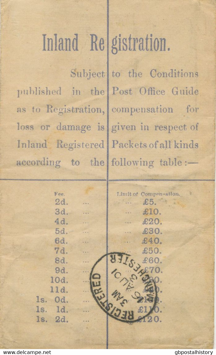 GB POSTAGE RATES 1901 QV 11 D Registered Postal Stationery LONDON To MANCHESTER - Lettres & Documents