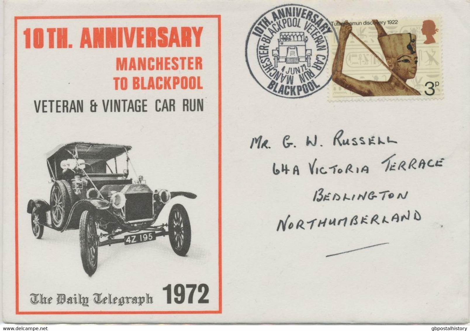 GB SPECIAL EVENT POSTMARKS 10th ANNIVERSARY MANCHESTER TO BLACKPOOL VETERAN & VINTAGE CAR RUN BLACKPOOL, 4.6.1972 - Storia Postale