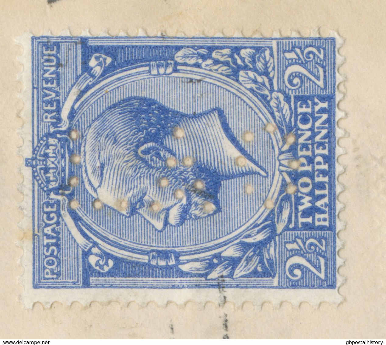 GB 1913 GV 2 ½d Rare Sideways PERFIN „LAO“ (L. & A. ORLIK, LONDON EC) VF Cover - Perfins