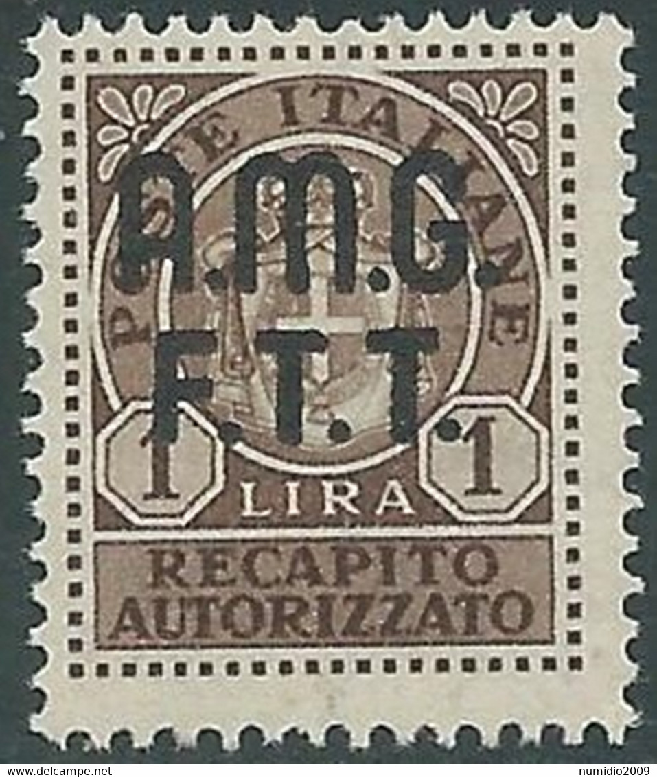 1947 TRIESTE A RECAPITO AUTORIZZATO 1 LIRA MNH ** - RE10-2 - Posta Espresso