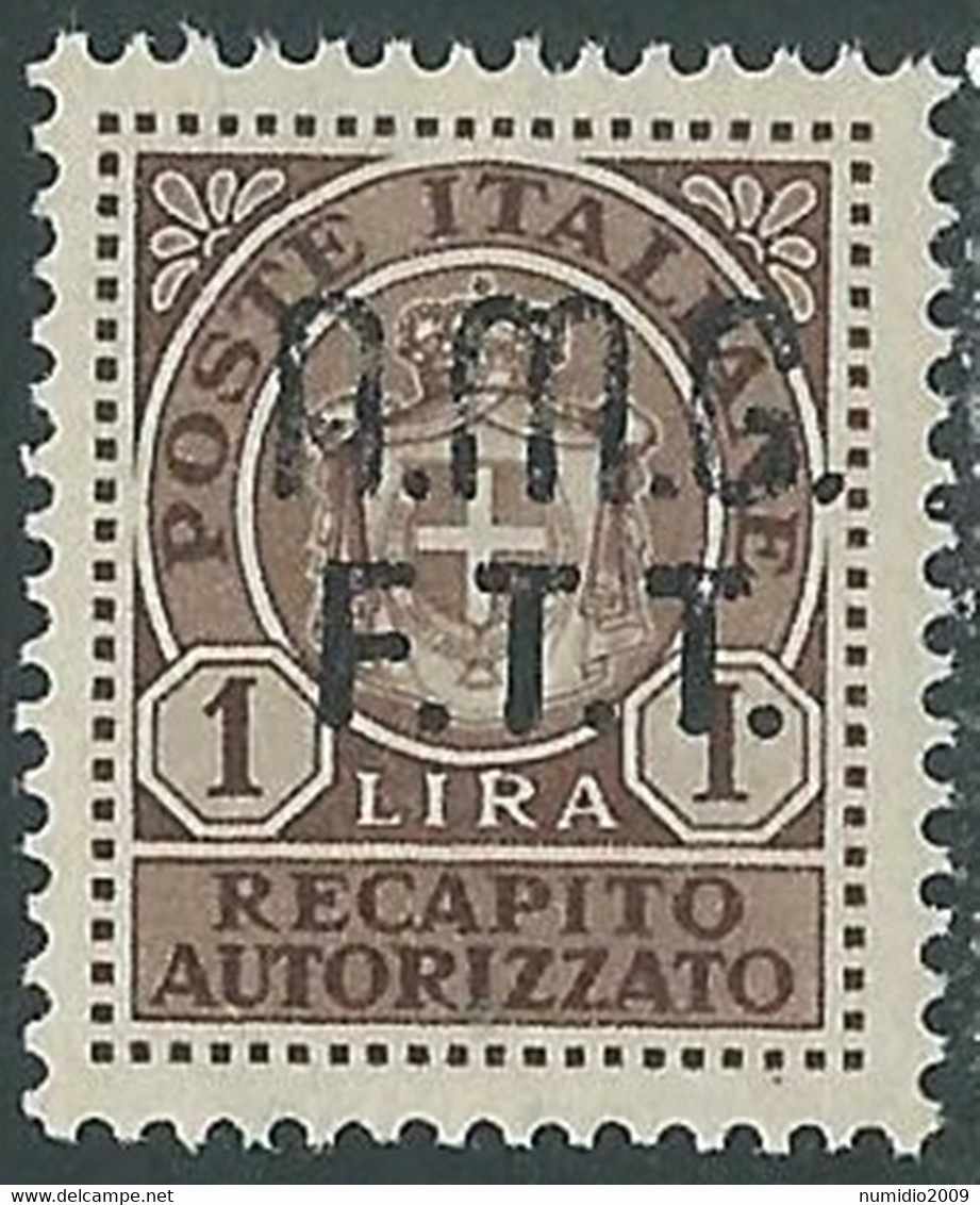 1947 TRIESTE A RECAPITO AUTORIZZATO 1 LIRA MNH ** - RE10-6 - Eilsendung (Eilpost)