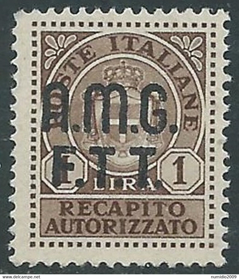 1947 TRIESTE A RECAPITO AUTORIZZATO 1 LIRA MNH ** - RE20 - Correo Urgente