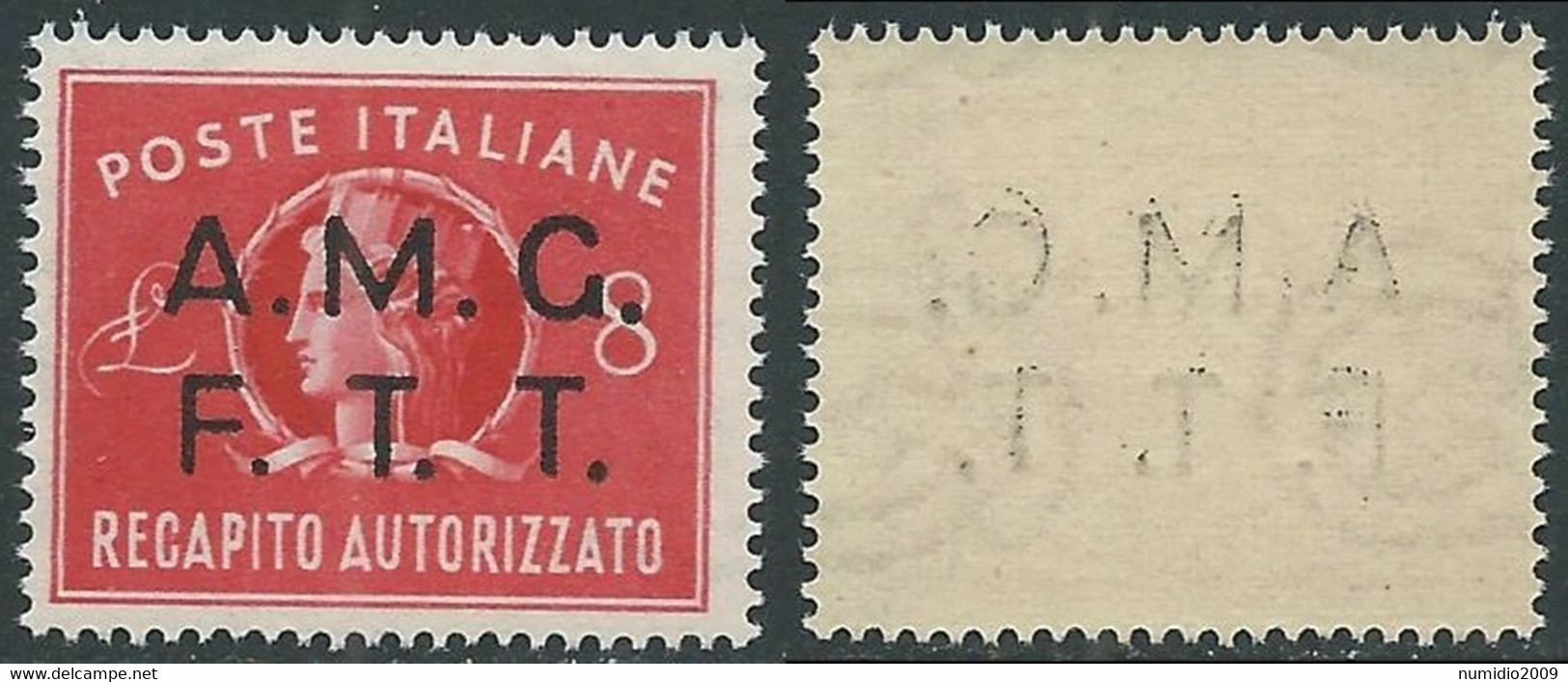 1947 TRIESTE A RECAPITO AUTORIZZATO 8 LIRE DECALCO MNH ** - RE6 - Exprespost