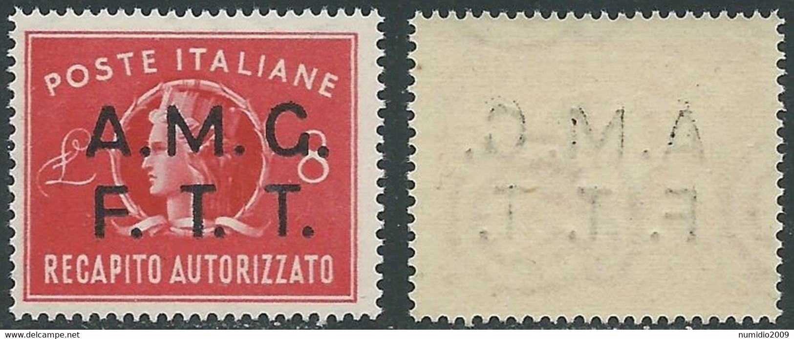 1947 TRIESTE A RECAPITO AUTORIZZATO 8 LIRE DECALCO MNH ** - RE6-2 - Posta Espresso