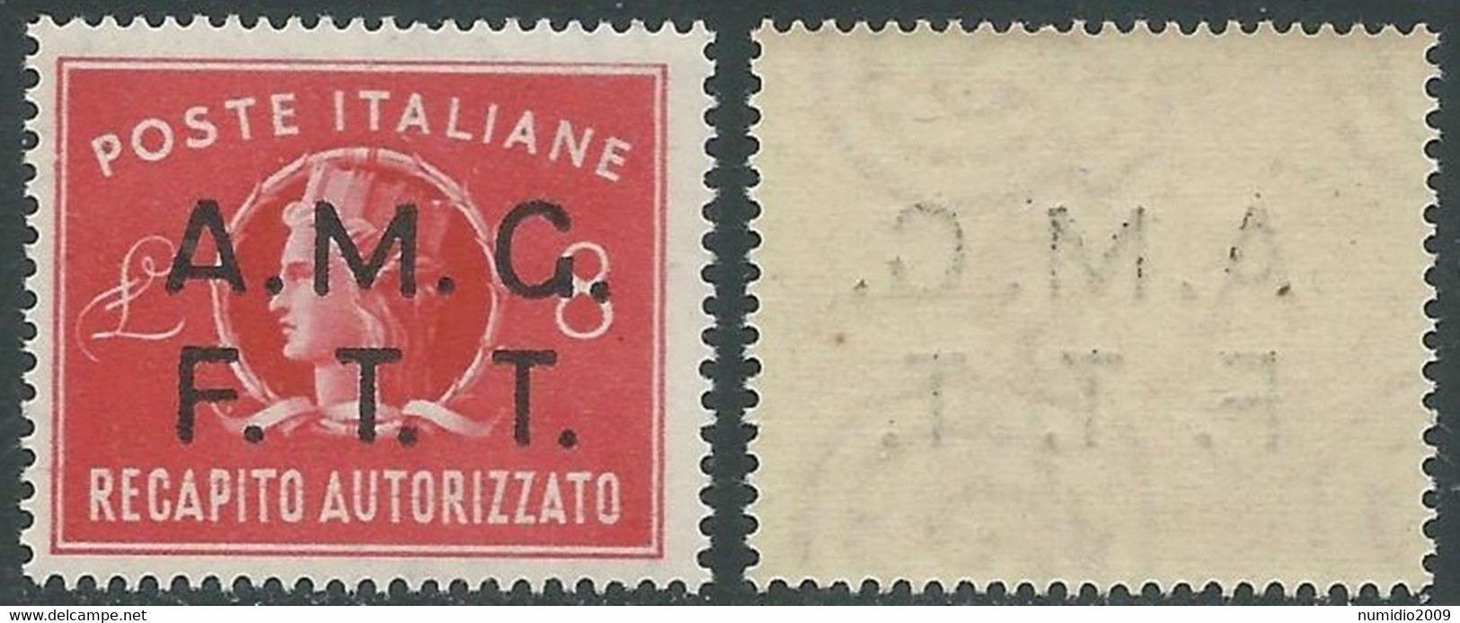 1947 TRIESTE A RECAPITO AUTORIZZATO 8 LIRE DECALCO MNH ** - RE6-4 - Posta Espresso