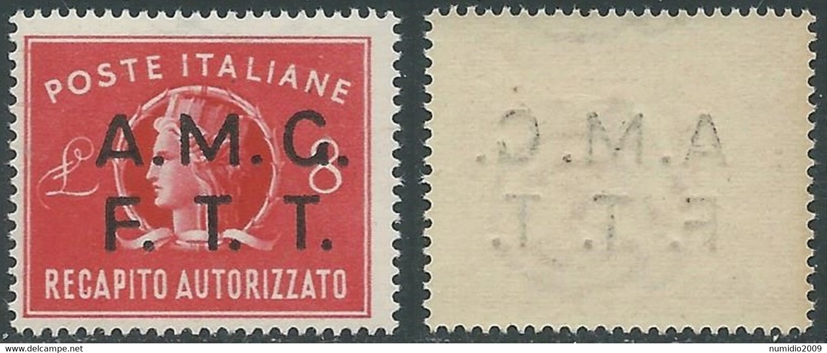 1947 TRIESTE A RECAPITO AUTORIZZATO 8 LIRE DECALCO MNH ** - RE6-5 - Posta Espresso