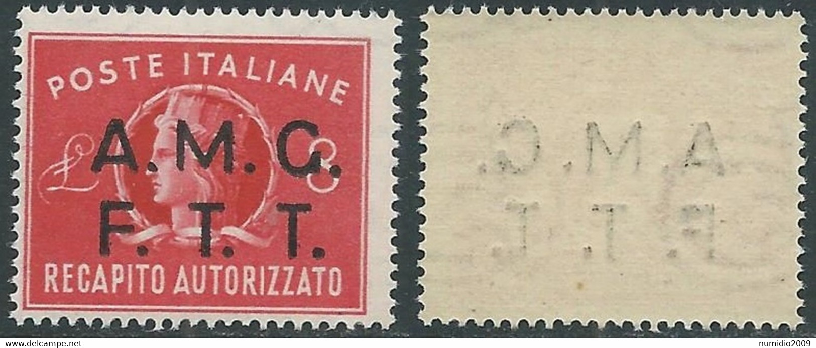 1947 TRIESTE A RECAPITO AUTORIZZATO 8 LIRE DECALCO MNH ** - RE6-6 - Posta Espresso