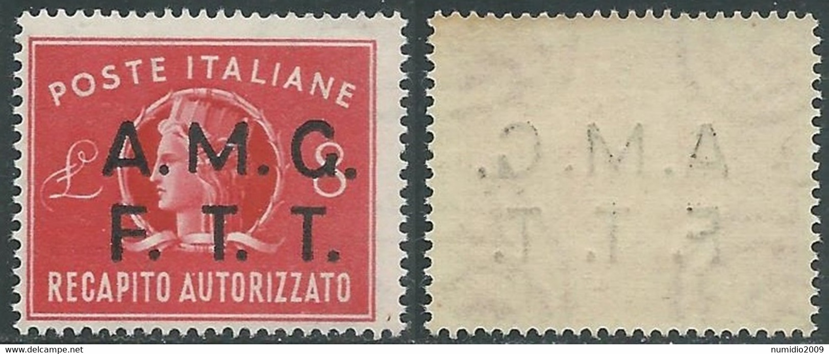 1947 TRIESTE A RECAPITO AUTORIZZATO 8 LIRE DECALCO MNH ** - RE6-8 - Express Mail