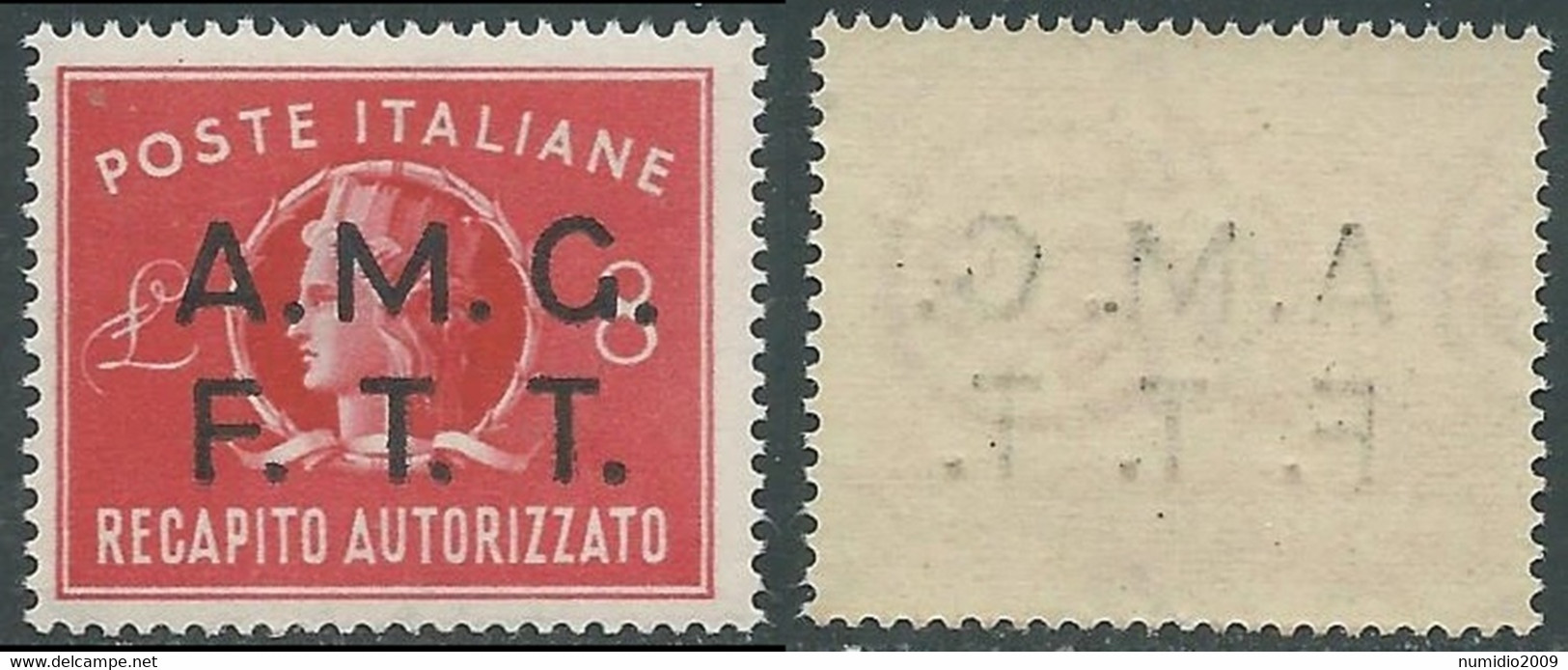 1947 TRIESTE A RECAPITO AUTORIZZATO 8 LIRE DECALCO MNH ** - RE6-9 - Posta Espresso