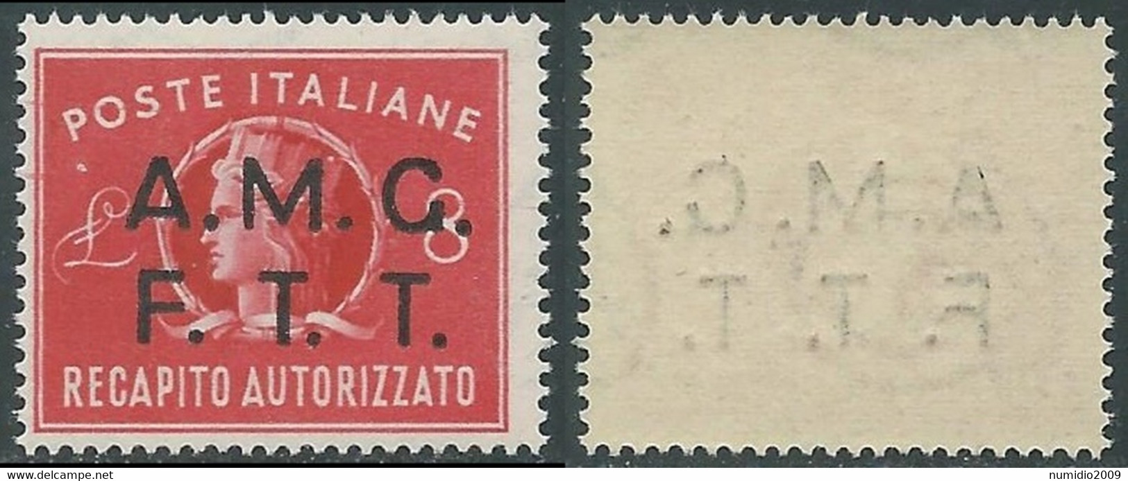 1947 TRIESTE A RECAPITO AUTORIZZATO 8 LIRE DECALCO MNH ** - RE6-10 - Express Mail