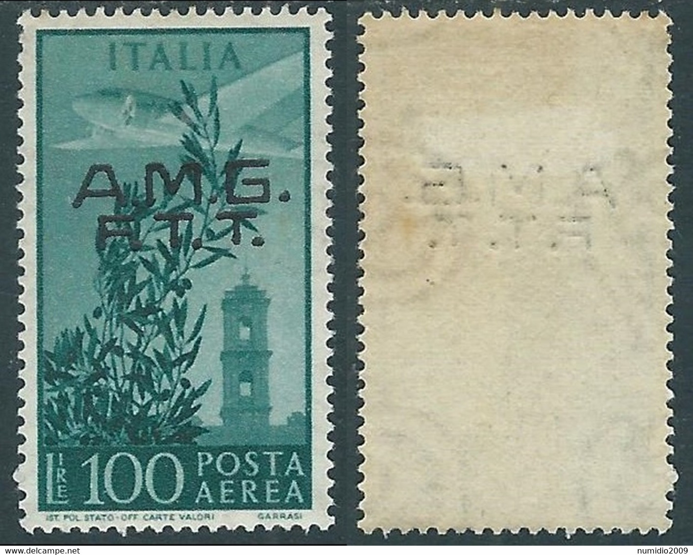 1948 TRIESTE A POSTA AEREA CAMPIDOGLIO 100 LIRE GOMMA BICOLORE LINGUELLA RE21-9 - Luftpost