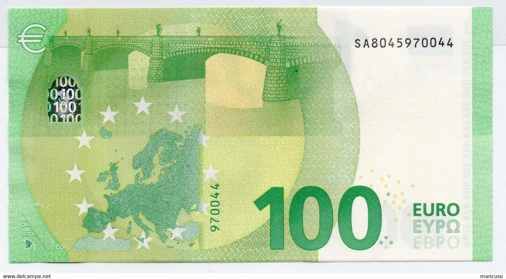 100 EURO ITALIA SA S007 H5  LAST POSITION  -  "04" - DRAGHI  UNC - 100 Euro