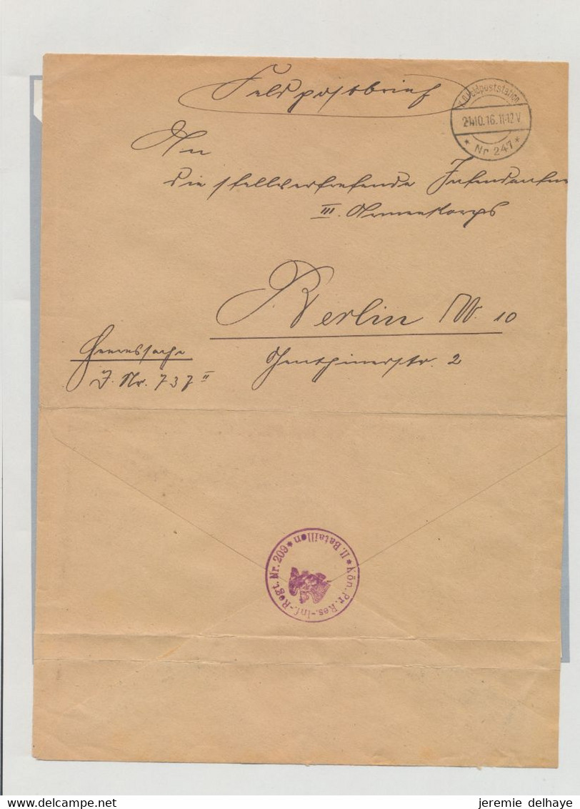 Bataillon Allemand - Feldpostbrief (1916) + Cachet "Feldpostastion N°247" > Berlin + Cachet "Kon.Pr.Res.-Inf.Regt.Nr 209 - Deutsche Armee