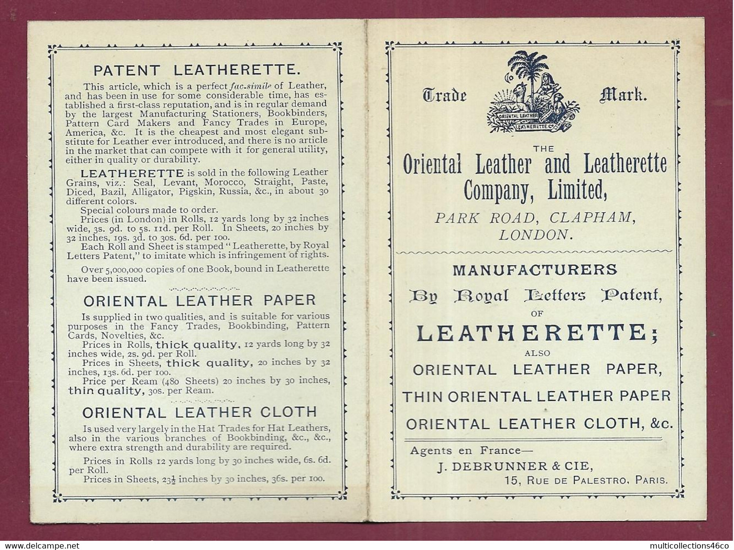 020421A - Carte De Visite THE ORIENTAL LEATHER & LEATHERETTE COMPANY Park Road CLAPHAM LONDON RU Imitation Cuir Relieur - Royaume-Uni