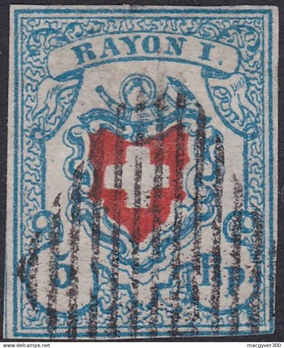 SUISSE, 1851, Postes Fédérales, Rayon 1 Croix Non Encadrée, Bien Centré (Yvert 20) - 1843-1852 Kantonalmarken Und Bundesmarken
