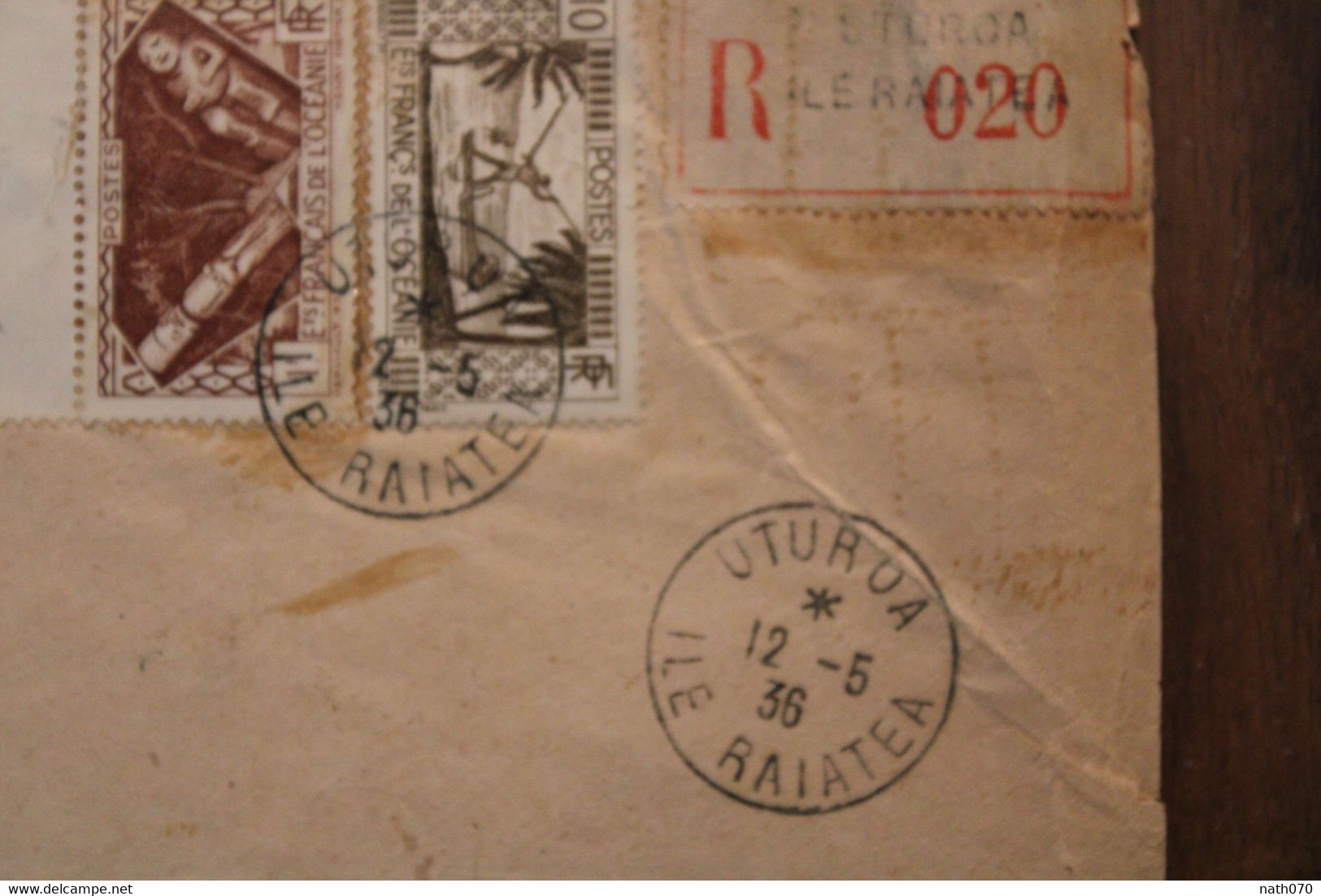 Océanie 1936 UTUROA Ile Raiatea France Usa Brooklyn NY Etablissement Français Cover Recommandé Enveloppe Lettre Rare !!! - Brieven En Documenten