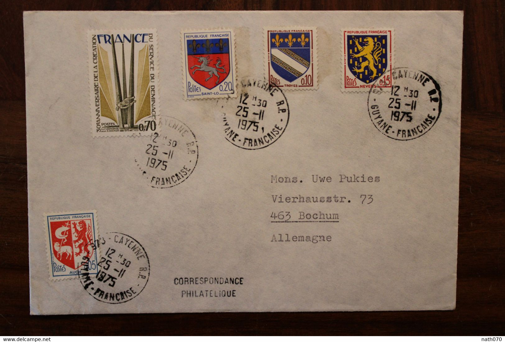 Guyane 1975 Cayenne FRANCE Lettre Enveloppe Cover Colonie Allemagne Bochum - Briefe U. Dokumente