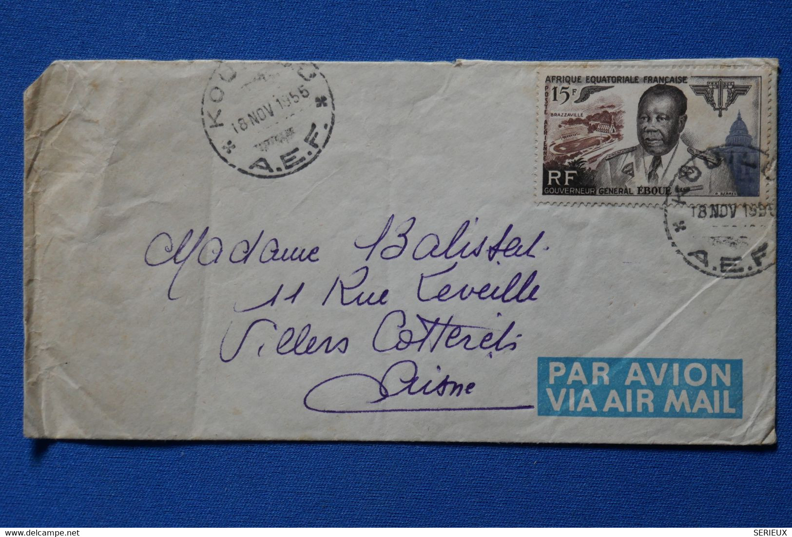 O19 AEF CONGO BELLE LETTRE 1955   POUR VILLERS COTTERETS FRANCE + PA N°61++ AFFRANCH. PLAISANT - Brieven En Documenten