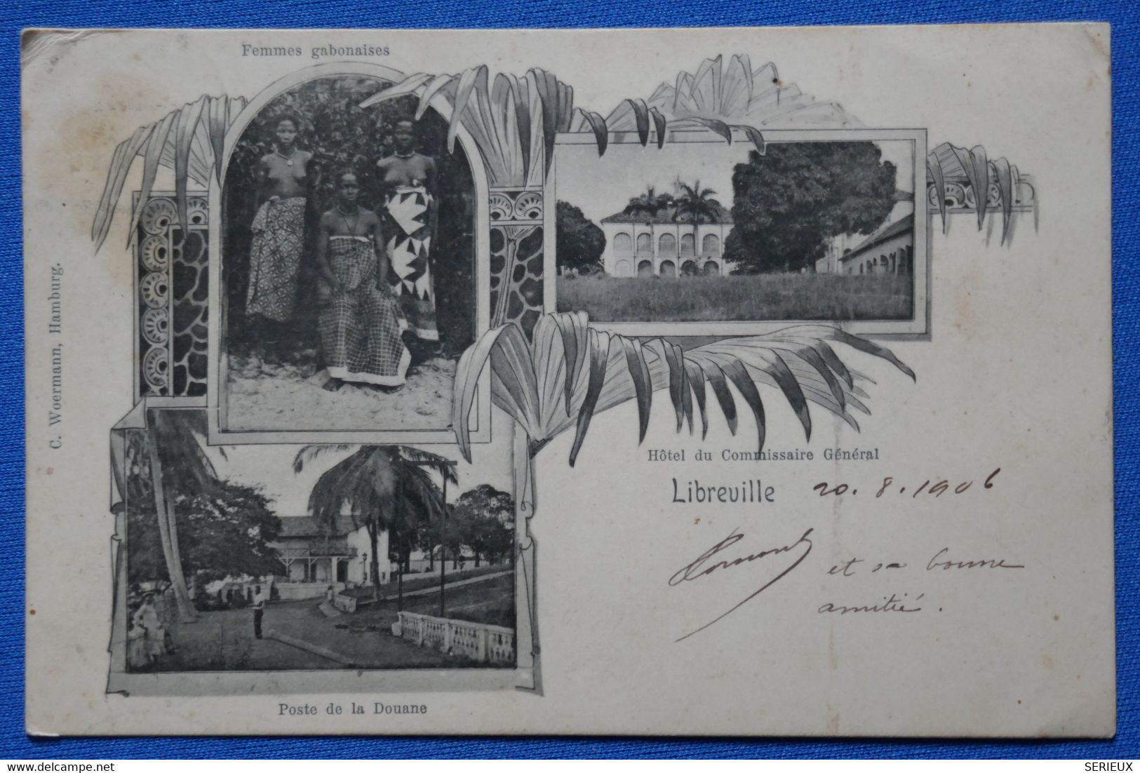 O19 GABON BELLE CARTE 1906  LIBREVILLE POUR RIOM FRANCE+ AFFRANCH. PLAISANT - Briefe U. Dokumente