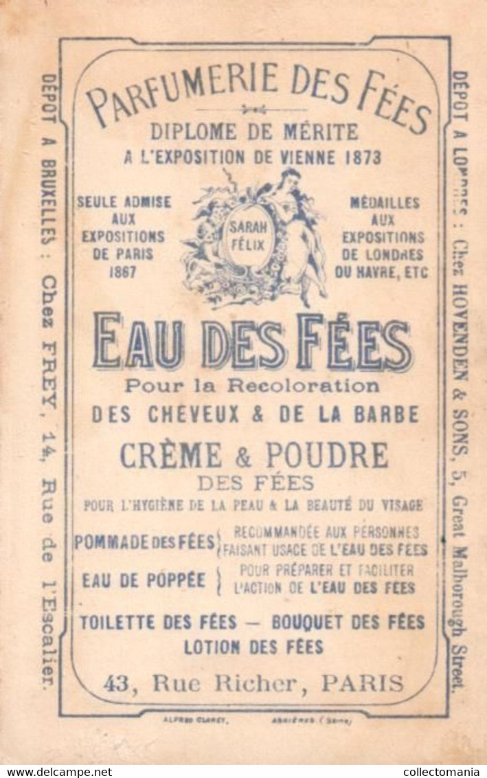 3 Cartes Chromo Parfumerie Des Fées Sarah Félix Lith. Alfred Clarey - Exposition Vienne 1873 - Vintage (until 1960)