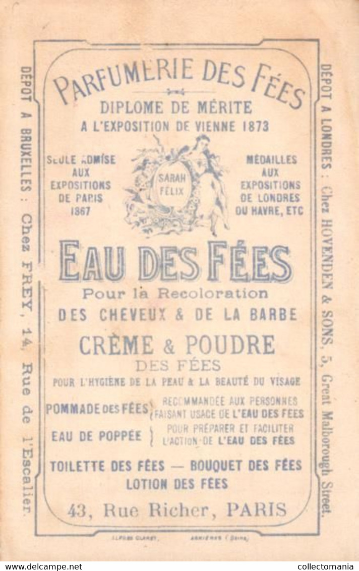 3 Cartes Chromo Parfumerie Des Fées Sarah Félix Lith. Alfred Clarey - Exposition Vienne 1873 - Anciennes (jusque 1960)