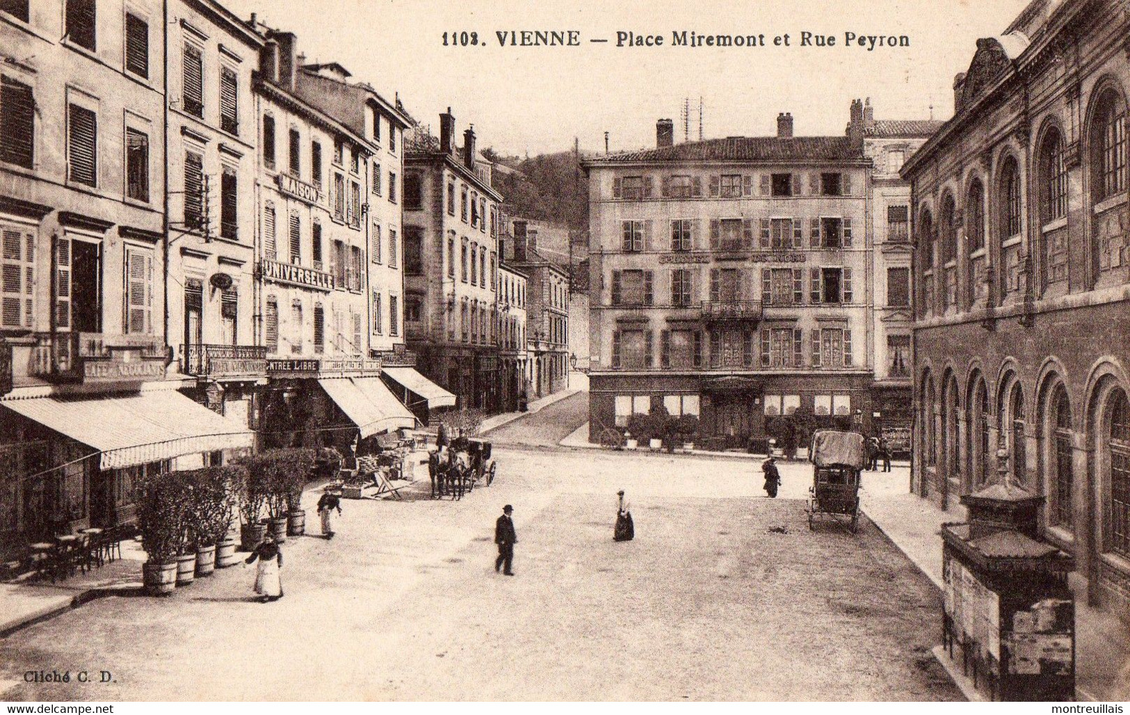 CPA, (38), VIENNE, Place Miremont Et Rue Peyron, écrite, Timbrée - Autres & Non Classés