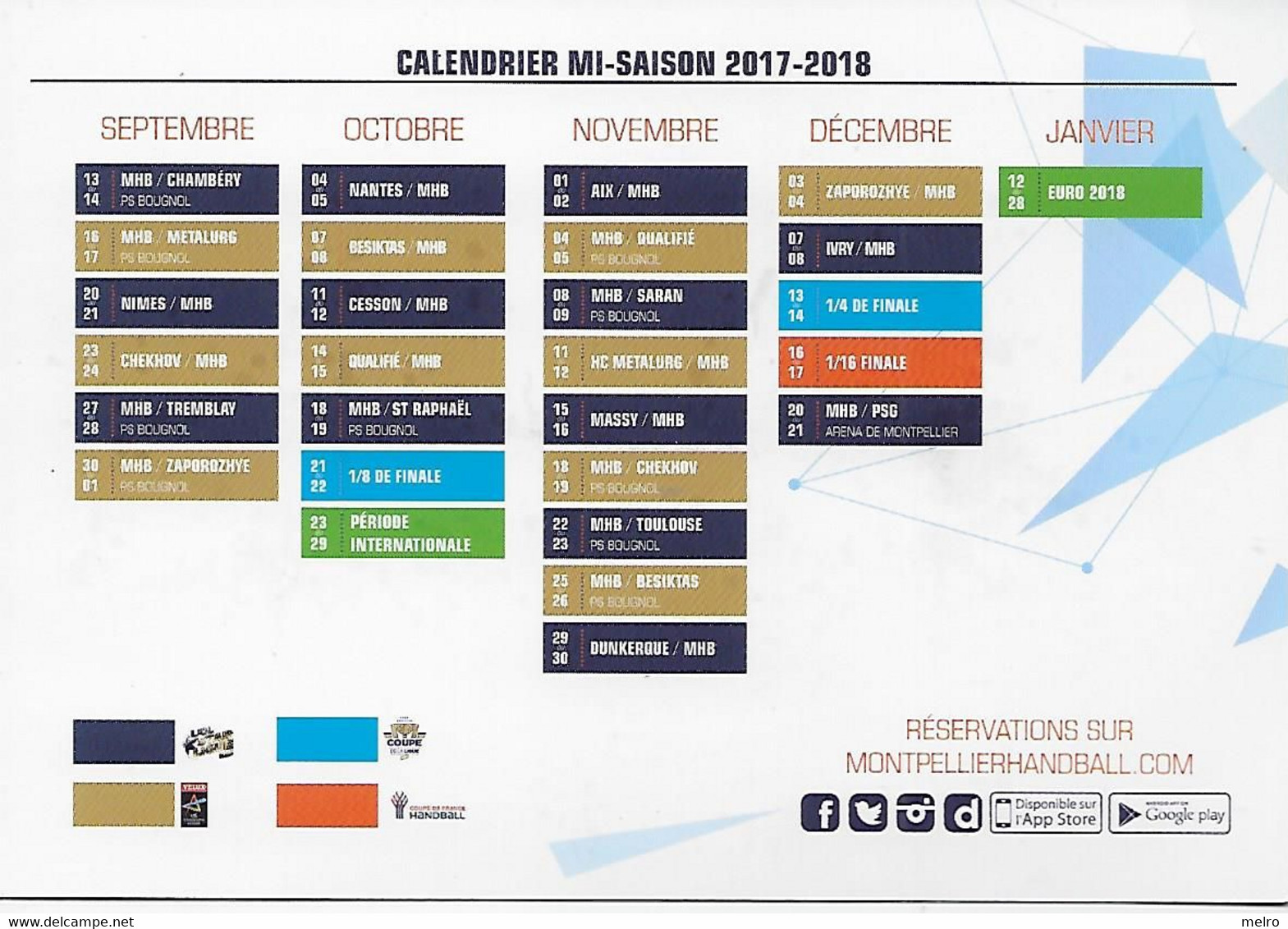 CPM- HANDBALL-  Publicitaire - MHB RIEN NE VAUT LE LIVE VIBRER MHB Saison 2017 - 2018 - Handball