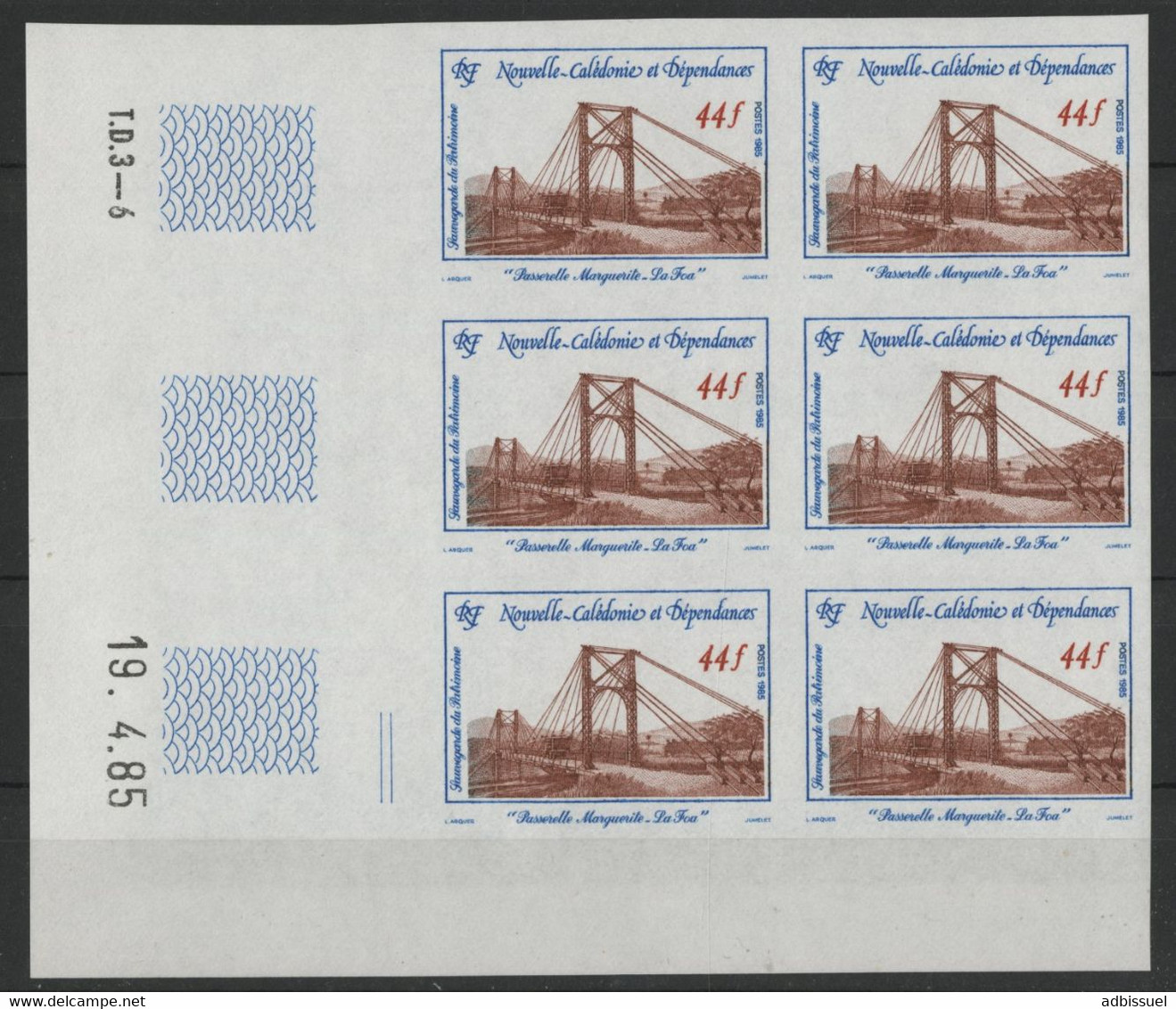 NOUVELLE CALEDONIE N° 503 Bloc De Six NON DENTELES Neufs ** + COIN DATE + "T. D. 3-6". TB (voir Description) - Unused Stamps