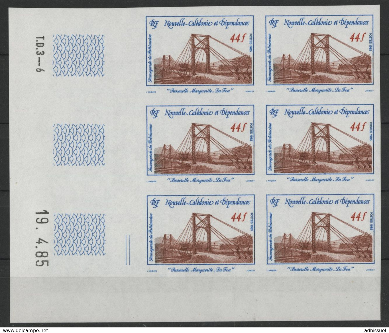 NOUVELLE CALEDONIE N° 503 Bloc De Six NON DENTELES Neufs ** + COIN DATE + "T. D. 3-6". TB (voir Description) - Nuevos