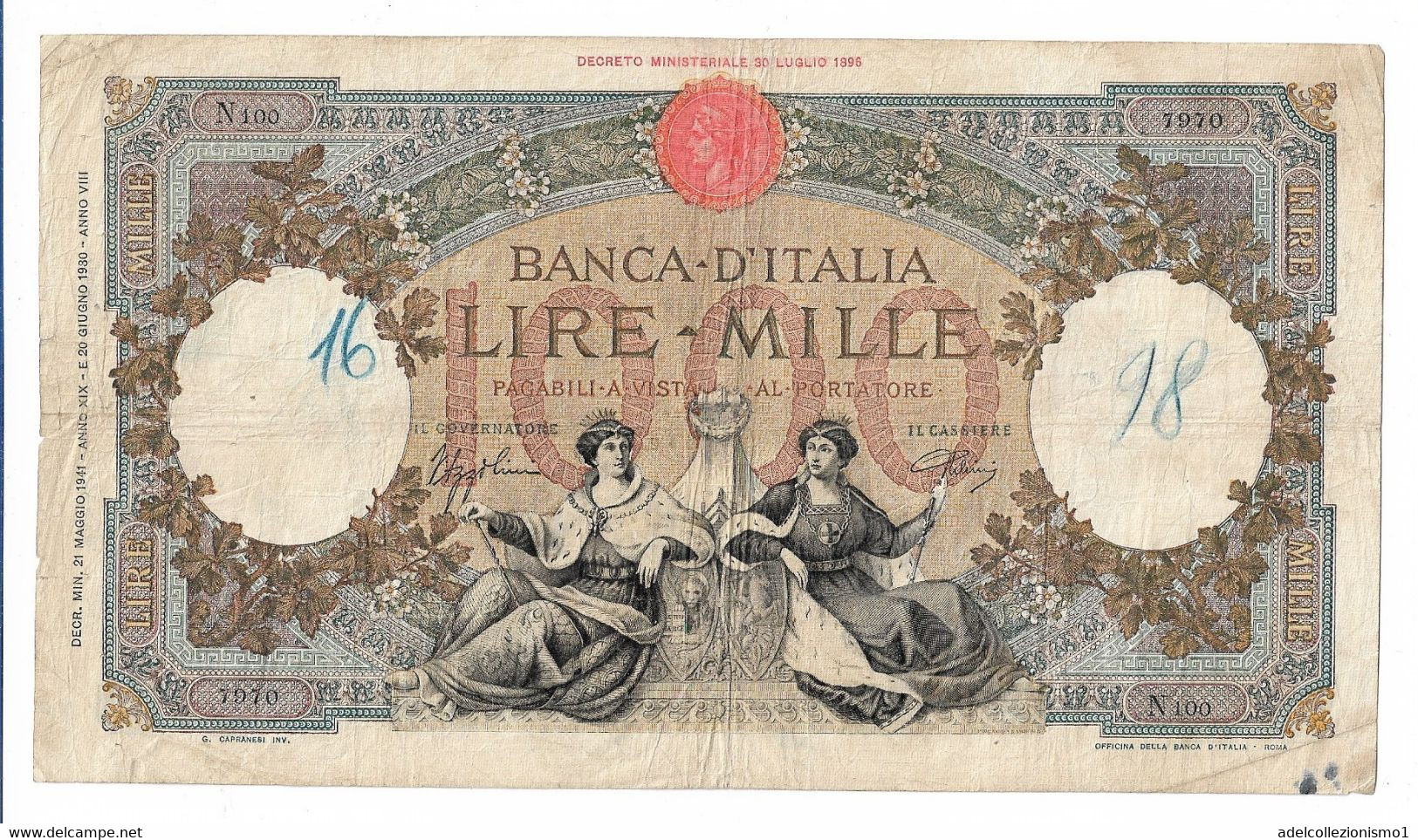 1798) Splendida Banconota Da 1000 Lire Regine Del Mare Del 21-5-1941  VEDI FOTO - 1.000 Lire