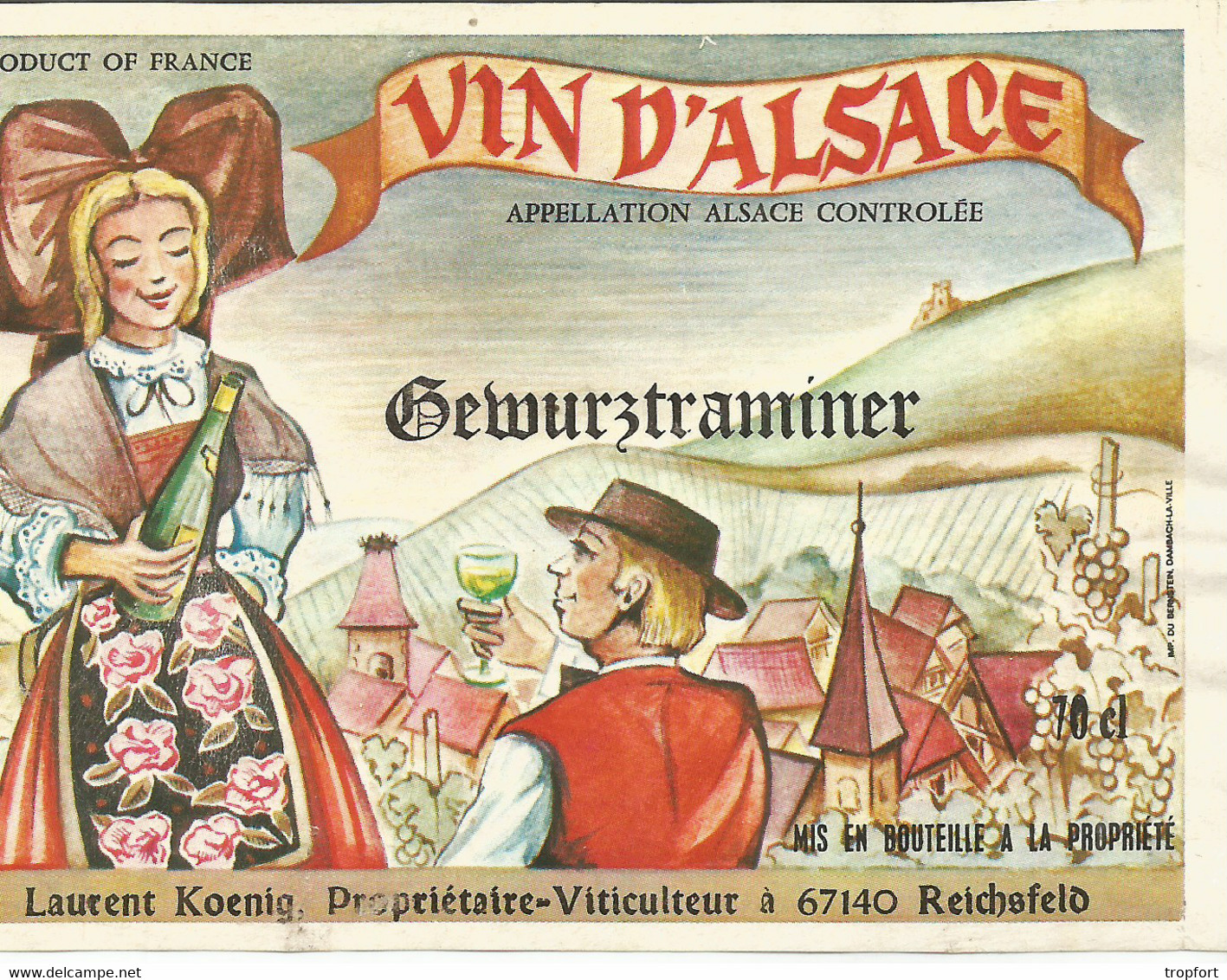 A10 / Wine Liqueur Alcohol LABEL Etichetta Etiqueta / étiquette Bouteille GEWURZTRAMINER   REICHSFELD ALSACE - Gewurztraminer