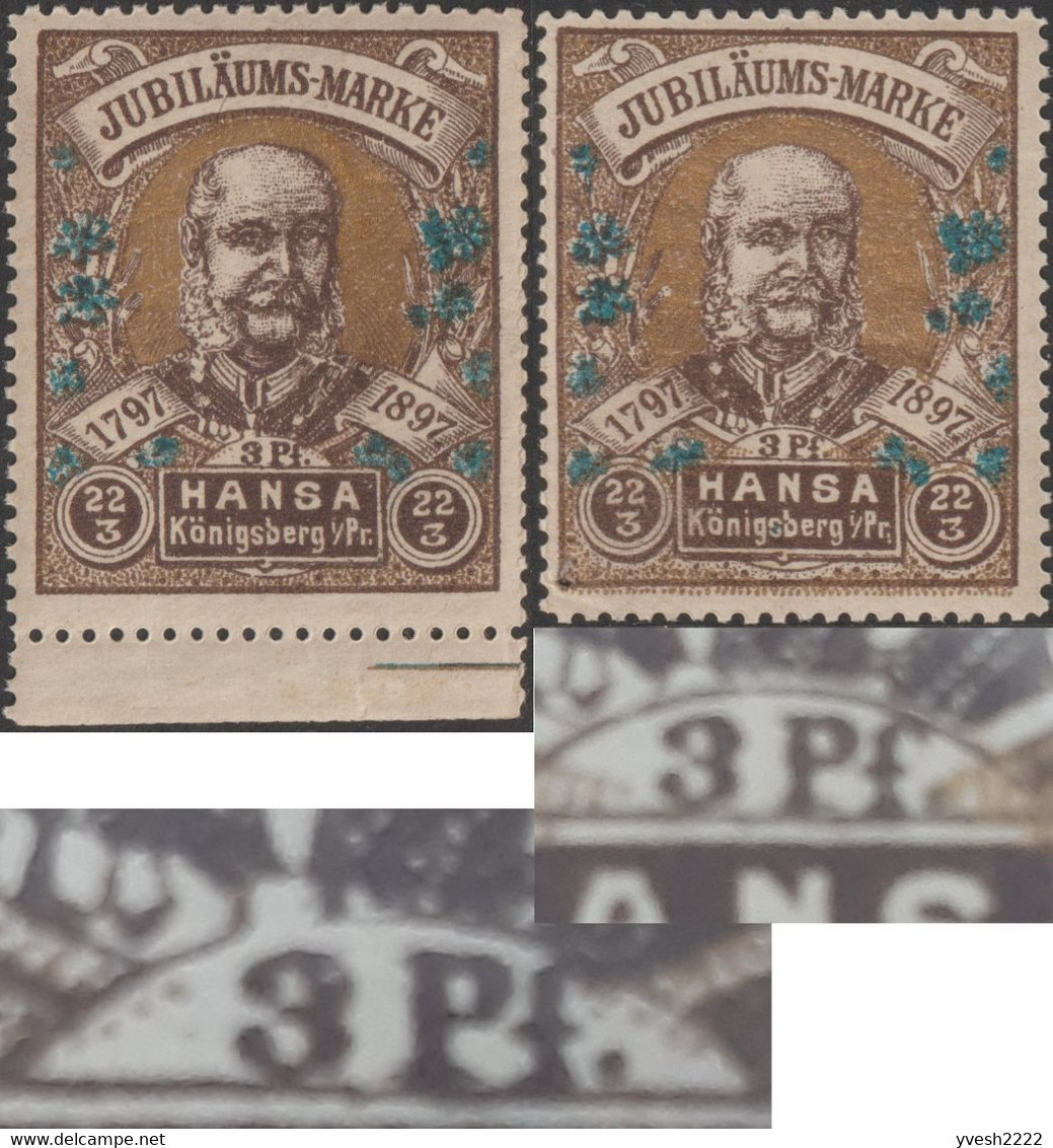 Königsberg Kaliningrad 1897. Poste Privée, Neufs Sans Charnière. Guillaume Ier, 2 Types Différents - Unused Stamps