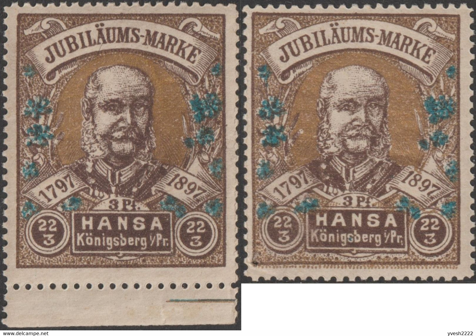 Königsberg Kaliningrad 1897. Poste Privée, Neufs Sans Charnière. Guillaume Ier, 2 Types Différents - Unused Stamps