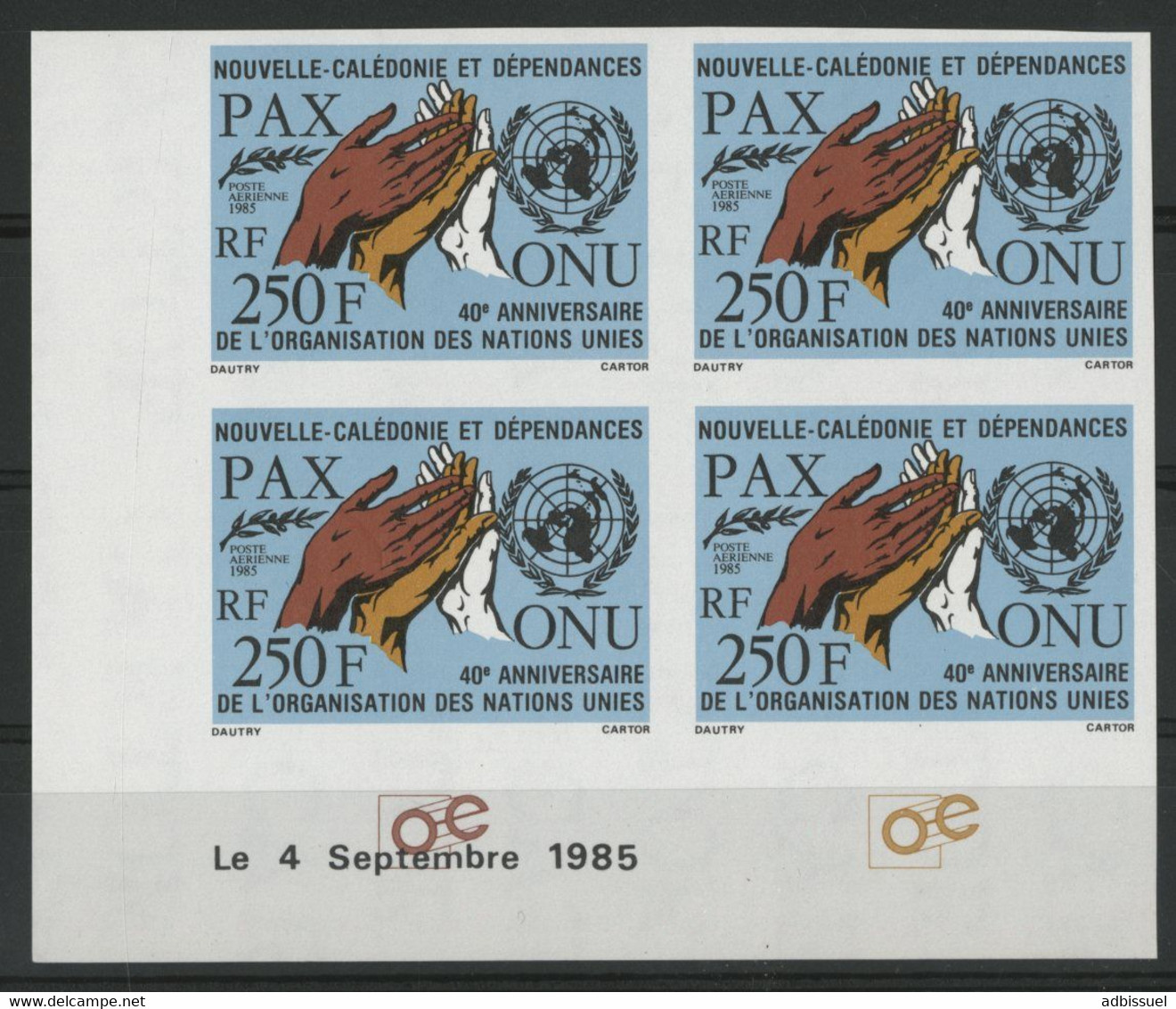 NOUVELLE CALEDONIE PA N° 248 Bloc De Quatre NON DENTELE Neufs ** + COIN DATE.TB (description) - Unused Stamps