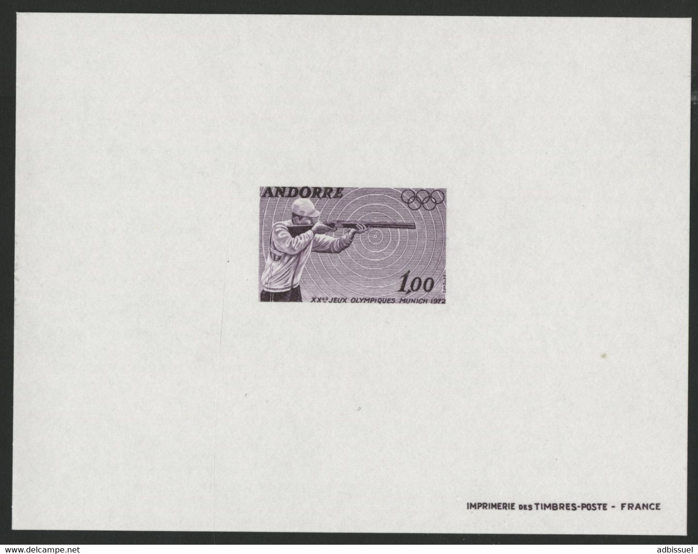 ANDORRE N° 220 EPREUVE DE LUXE 1 Fr Lilas JEUX OLYMPIQUES DE MUNICH En 1972. TB - Unused Stamps