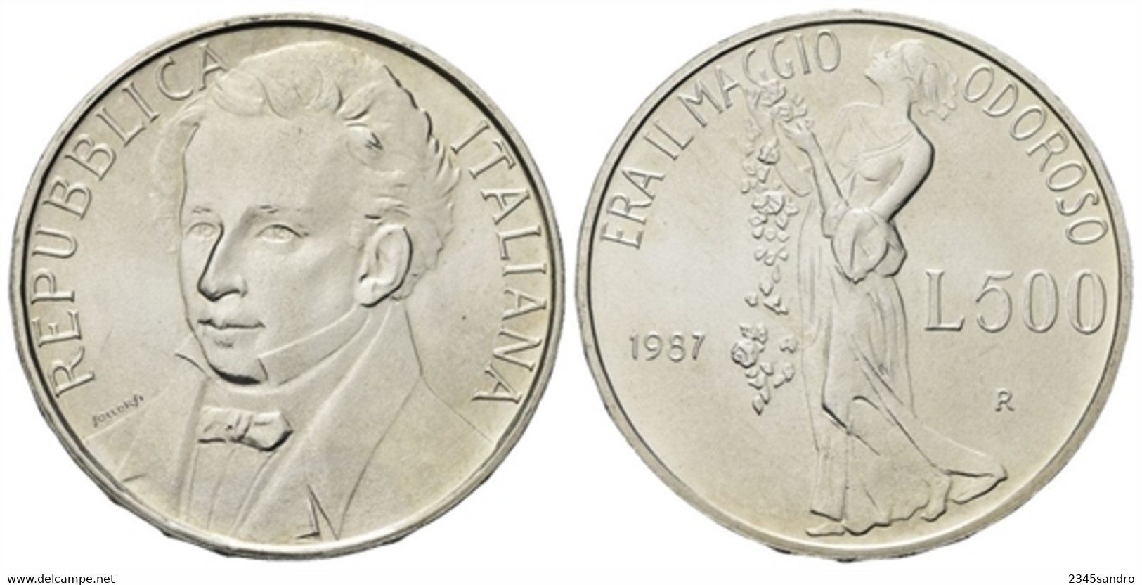 500 LIRE 1987 "LEOPARDI" COMMEMORATIVA ARGENTO FDC, Uncirculated, Stempelglanz, Fleur De Coin REPUBBLICA ITALIANA - 1 000 Liras