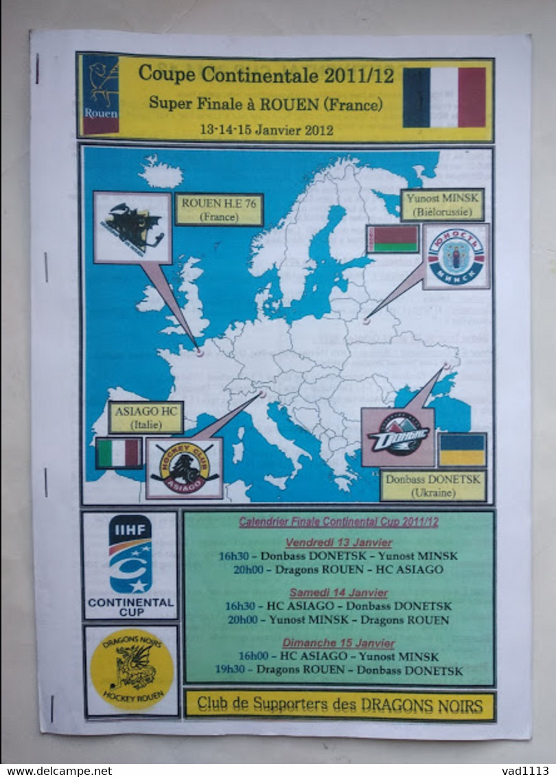 Hockey Program FINAL - 2012 Continental Cup /France/ :HC Donbass Ukraine, Rouen France, Yunost Belarus, Asiago Italy - Books