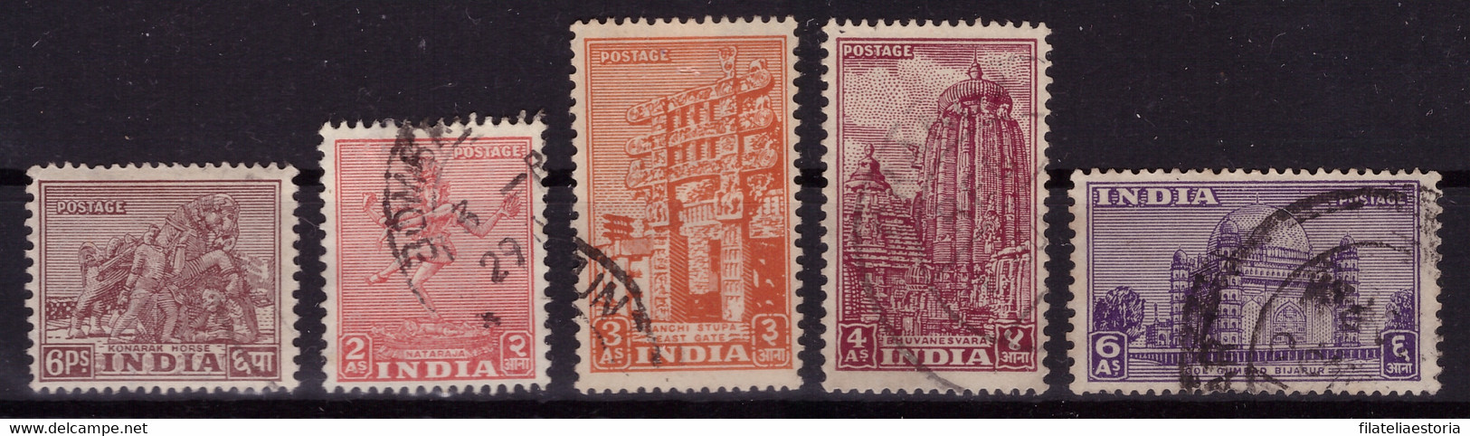 Inde 1949 - Oblitéré - Monuments - Art - Michel Nr. 192 195-196 198-199 (ind184) - Usados